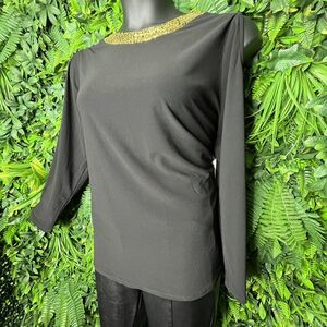 CHLOE & JASMINE Women Tops 1XL Black Cold Shoulder Gold Sequin Neckline NWT 0163